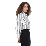 Oxolloxo Women Stripe Long Sleeve Polo Neck Crop Top - L, Rskart