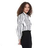 Oxolloxo Women Stripe Long Sleeve Polo Neck Crop Top - M, Rskart