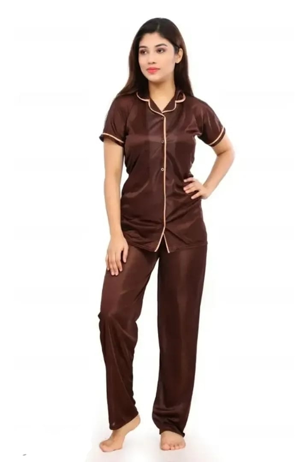 Women Fabcy Satin Solod Night Suit Set