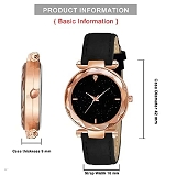 Swadesi Stuff Exclusive Luxury Dismond Geneva Leather Watch For Women & Girls (Black)