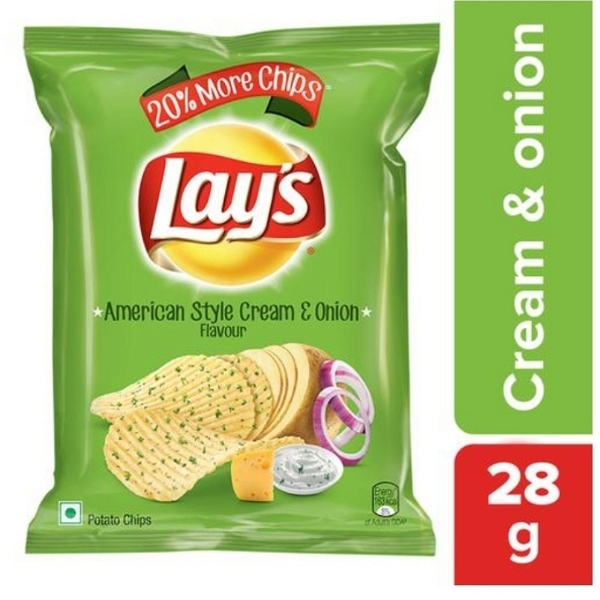 Lays Potato Chips - American Style Cream & Onion Flavour - 28Gm
