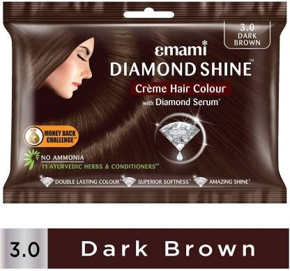 Emami Diamond Shine Creme hair Colour -  3.0 DARK BROWN  - Pouch 