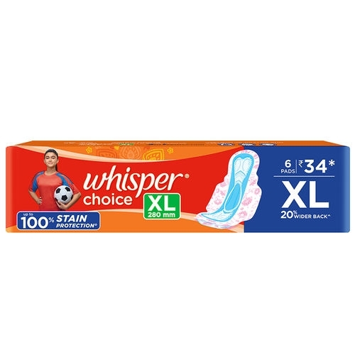 Whisper Choice Sanitary Pad- XL 280mm,  - 6 Pcs.