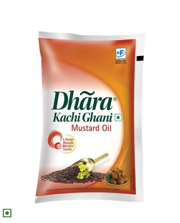 Dhara  Mustard Oil (Kachchi Ghani) - 1 Ltr Pouch