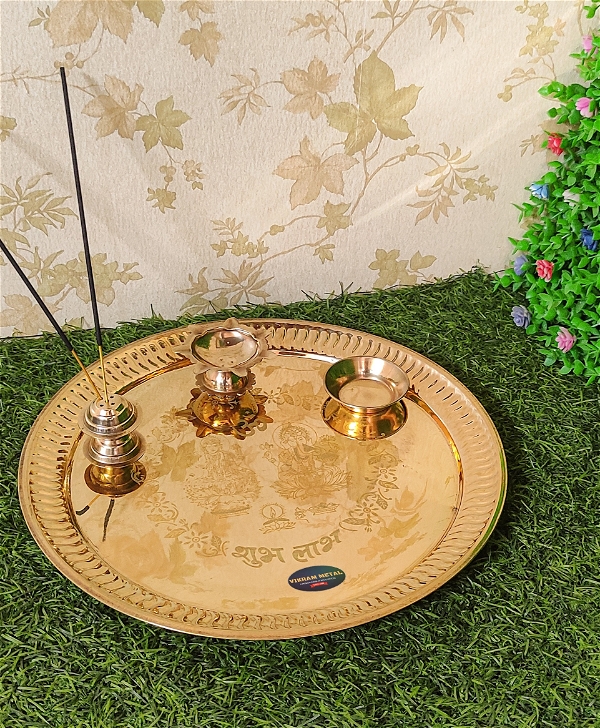 VIKRAM METAL Brass Pooja | Arti  Thali  - 11.5 inch, golden
