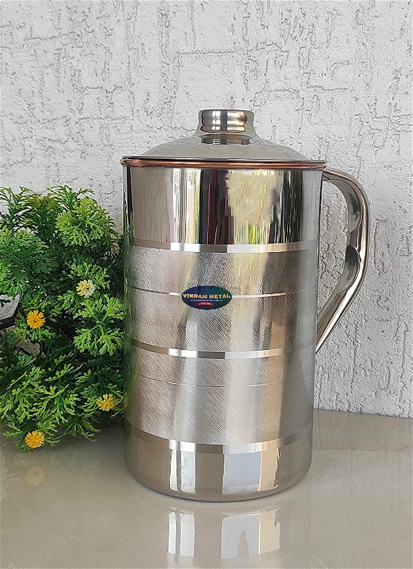 VIKRAM METAL  Steel-Copper Crystal water jug  - 8.5 inch, silver, 1500ml