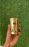 VIKRAM METAL  Brass Glass Tumbler with Hammered Beeded Design SET OF 6 - 4.2 INCH, GOLDEN, 400 ml