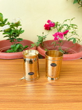 VIKRAM METAL  Brass Glass Tumbler with Hammered Beeded Design SET OF 6 - 4.2 INCH, GOLDEN, 400 ml