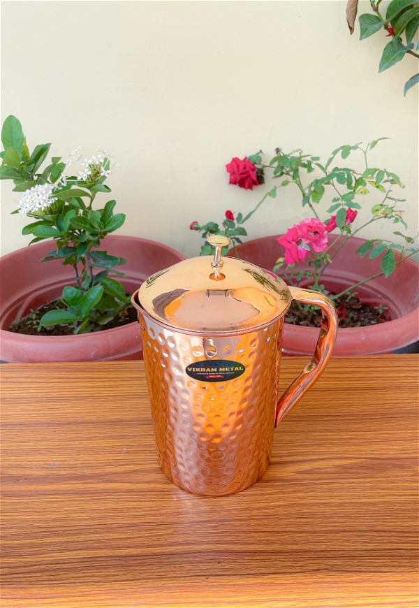 VIKRAM METAL  Copper hammered water  jug  - 8.5 INCH, 1500 ML