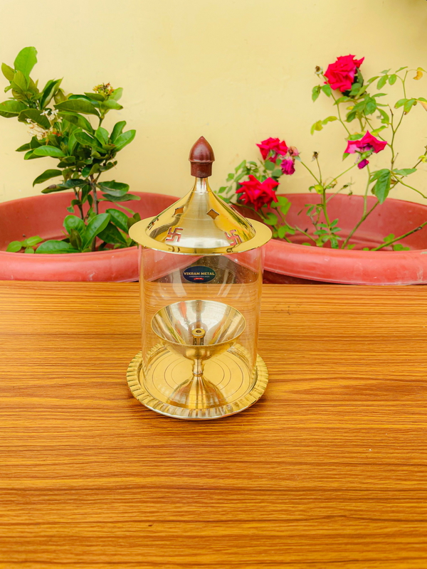 VIKRAM METAL  Brass  Akhand Diya - 6 INCH, GOLDEN