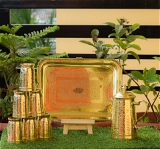 VIKRAM METAL  Brass hammered jug,glass,tray set  - GOLDEN, GLASS - 300ML
