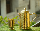 VIKRAM METAL  Brass hammered jug,glass,tray set  - GOLDEN, GLASS - 300ML