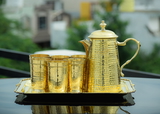 VIKRAM METAL  Brass hammered jug,glass,tray set  - GOLDEN, GLASS - 300ML