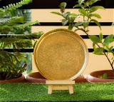 VIKRAM METAL  Brass Emboss Round Plate with flower emboss print  - 9 INCH, GOLDEN