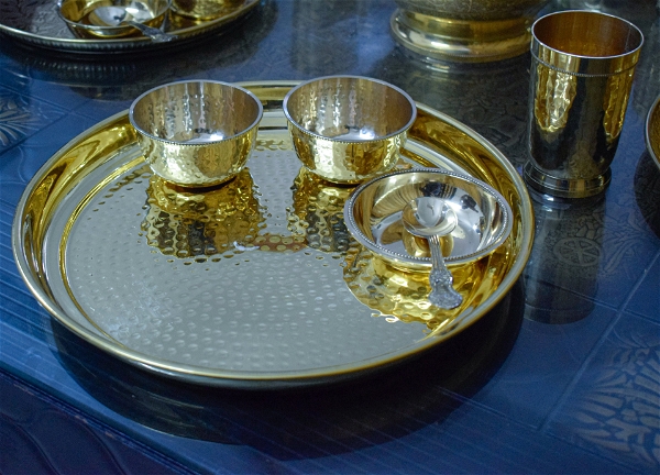 VIKRAM METAL  Brass hammered luxury dinner set  - 12 INCH, GOLDEN, SET OF 2