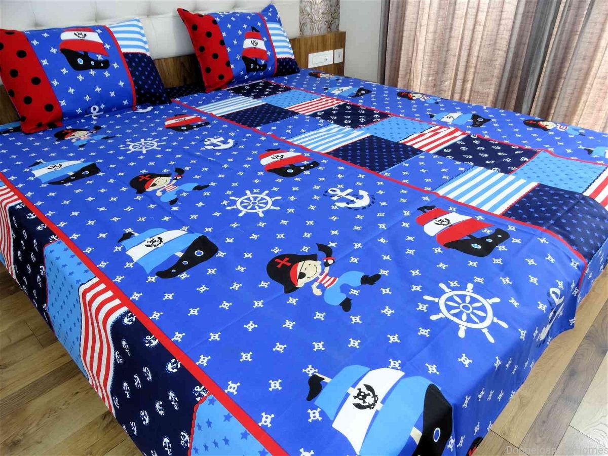 Doppelganger Homes Pirates Cartoon Double Bed Sheet
