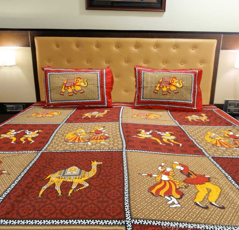 Elephant and Camels Ethnic Double Bed Sheet