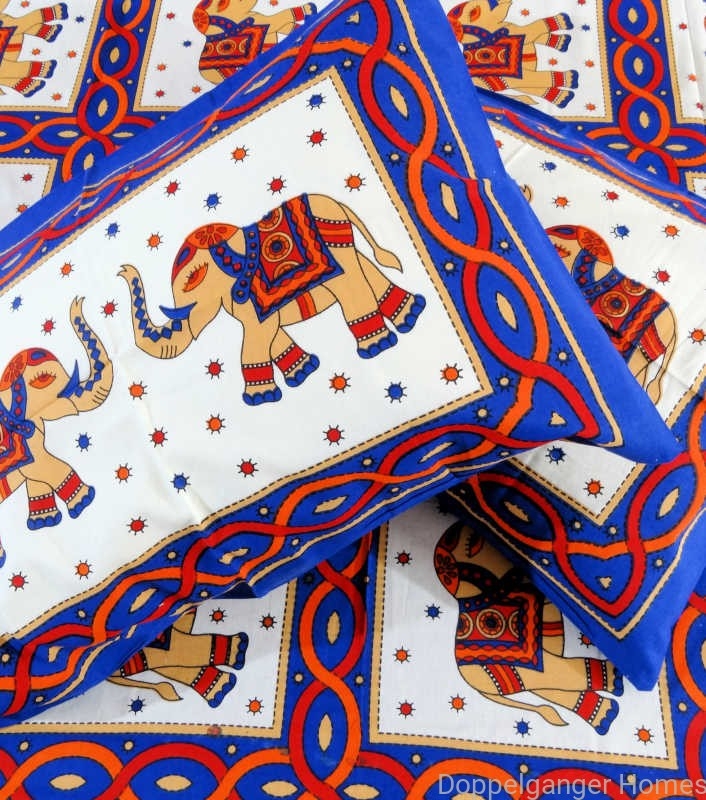 Blue Elephant Ethnic Cotton Single Bed Sheet