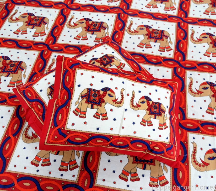 Red Elephant Ethnic Double Bed Sheet