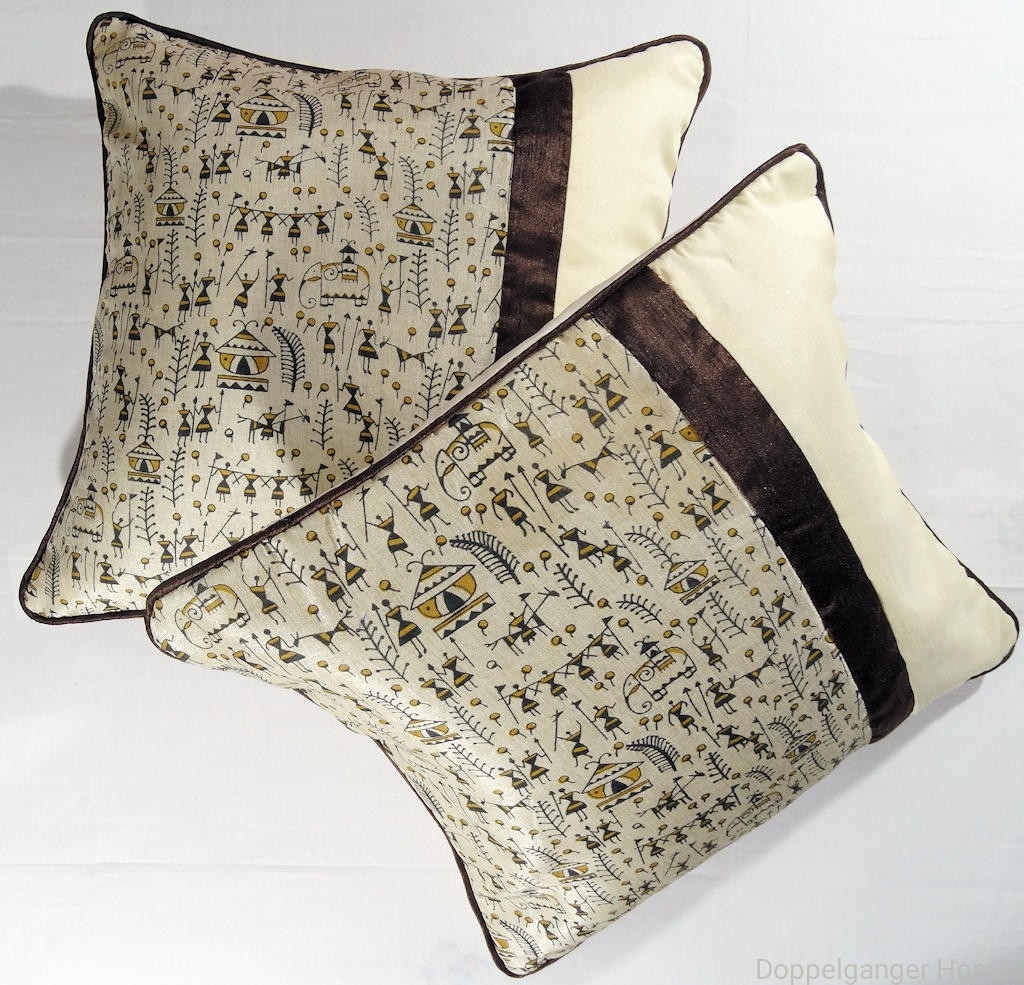 Doppelganger Homes Art Silk Warli Cushion Cover Set Of 2 PCS