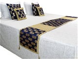 Doppelganger Homes Golden Zari Floral Brocade Silk Bed Runner Set