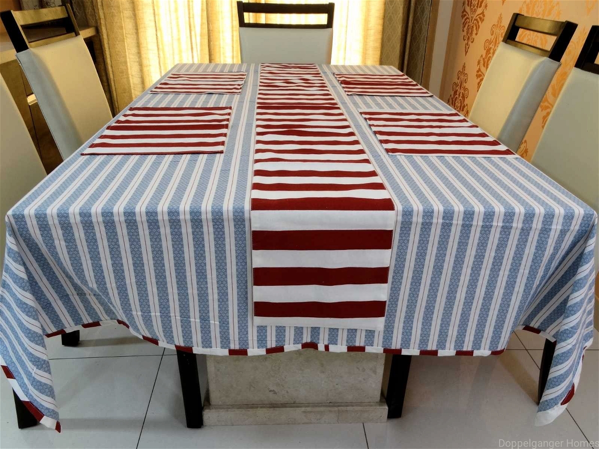 Doppelganger Homes Cotton Dining Table Cover, Runner & Placemat set (8PCS)-35