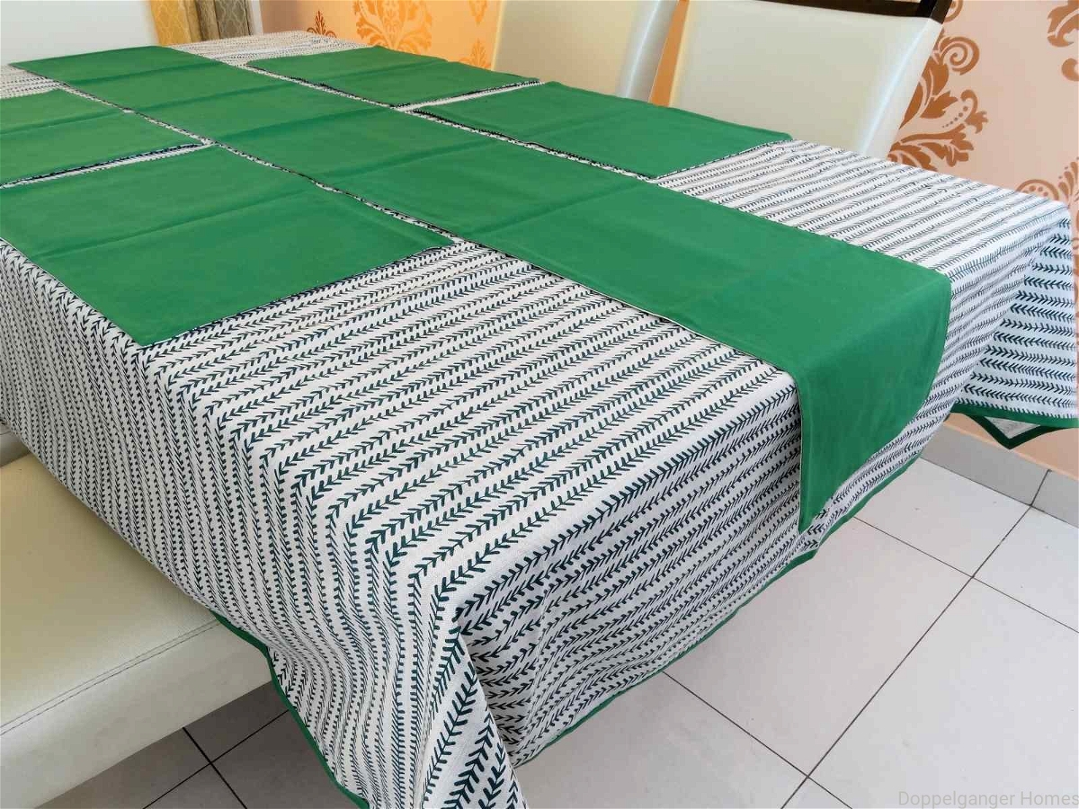Doppelganger Homes Cotton Dining Table Cover, Runner & Placemat set (8PCS)-48