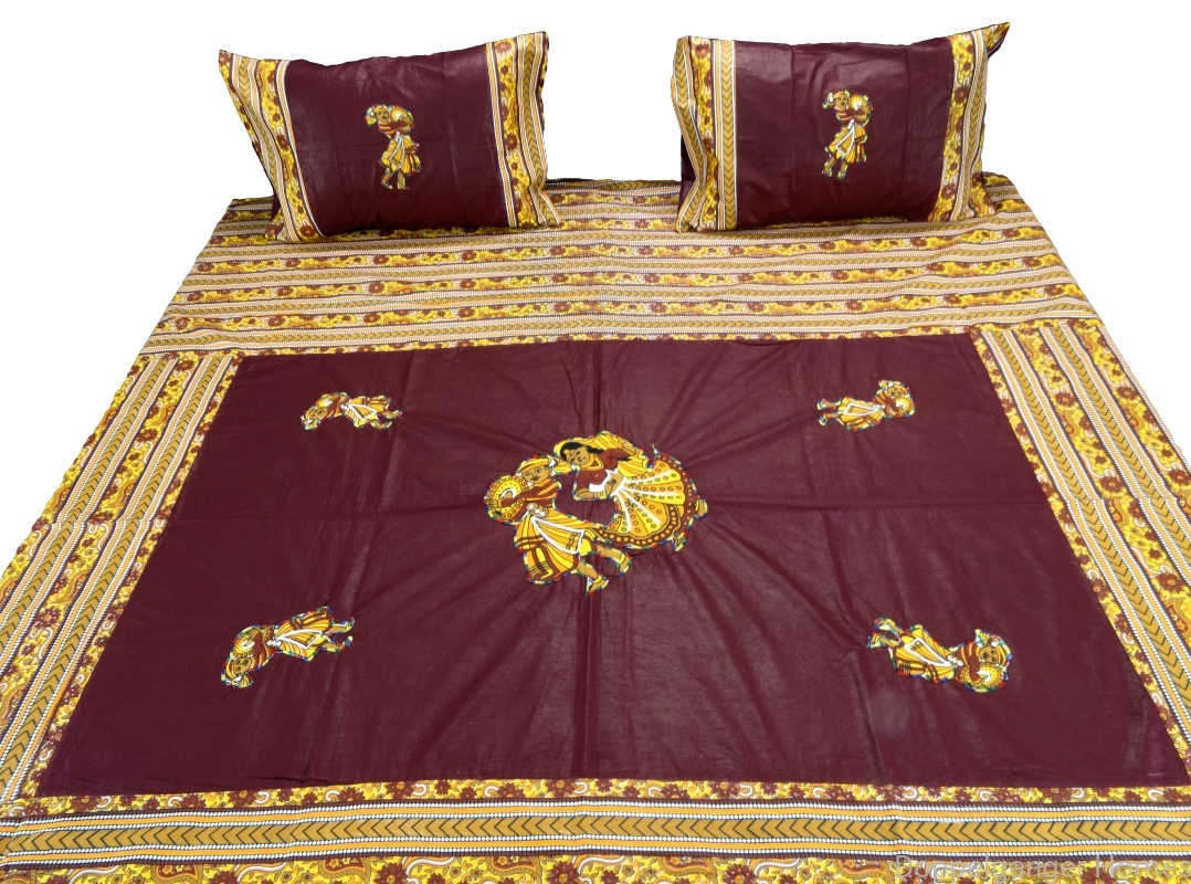 Applique Embroidery Double Bed Sheet-46