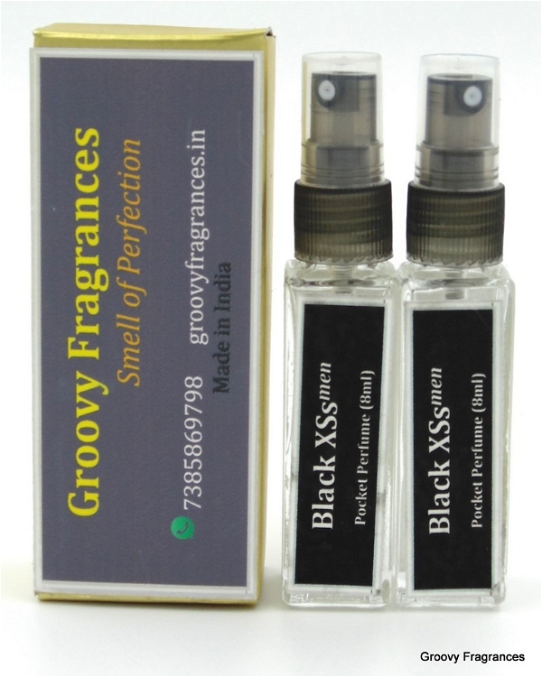 Groovy Fragrances Black XSs Long Lasting Pocket Perfume 8ML (Pack of 2) | For Men | By Groovy Fragrances - 8ML