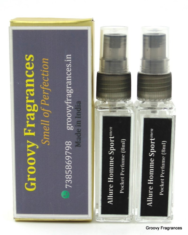 Groovy Fragrances Allure Homme Sport Long Lasting Pocket Perfume 8ML (Pack of 2) | For Men | By Groovy Fragrances - 8ML