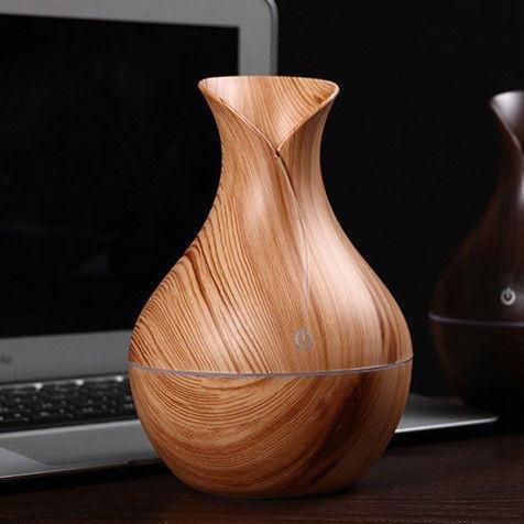 Wooden Essential Humidifier Aroma Oil Diffuser Ultrasonic Wood Air Humidifier Fashion USB Mini LED lights For Home Office - Brown