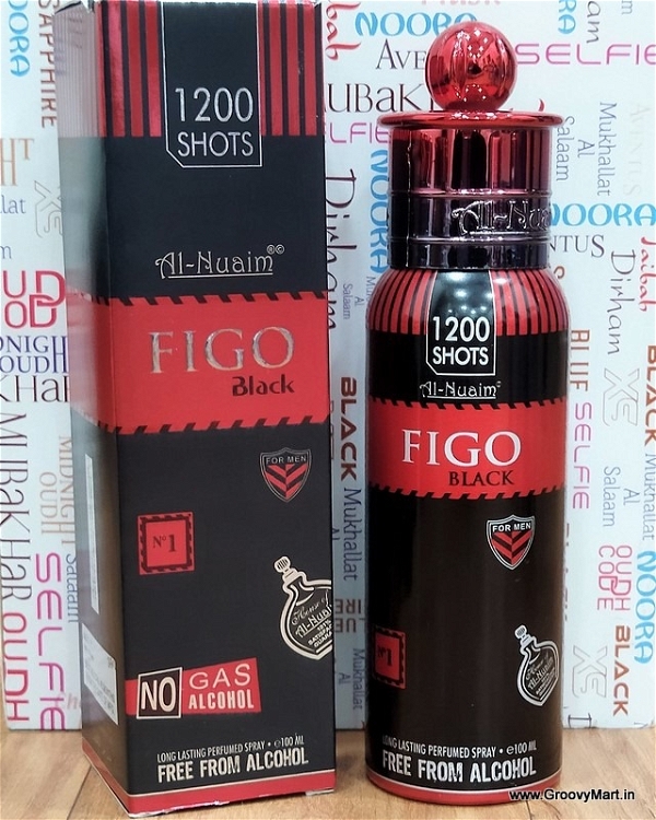 Al Nuaim FIGO Black Long Lasting Perfume Spray 100ML Free from Alcohol - 100ML