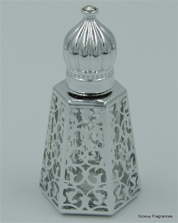 Groovy Fragrances Exclusive Golden Fancy Designer Bottle Empty Attar Bottle- V shape D3 - Silver