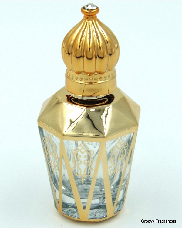 Groovy Fragrances Exclusive Golden Fancy Designer Bottle Empty Attar Bottle- Diamond Cut shape D5 - Gold