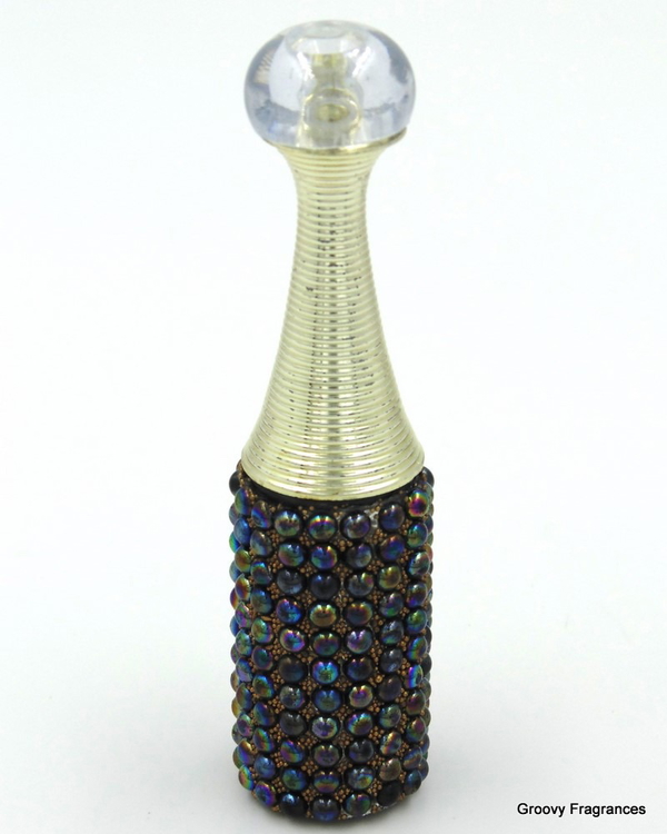 Groovy Fragrances Exclusive Golden Fancy Designer Bottle Empty Attar Bottle- Long Diamond shape D9 - Black Round Design