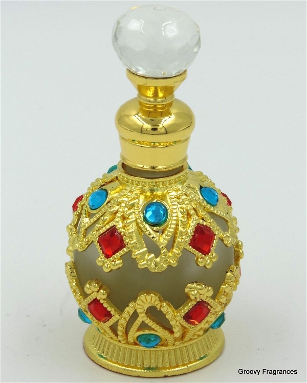 Groovy Fragrances Exclusive Designer Fancy Round Empty Attar Bottle D15 - Gold - Gold
