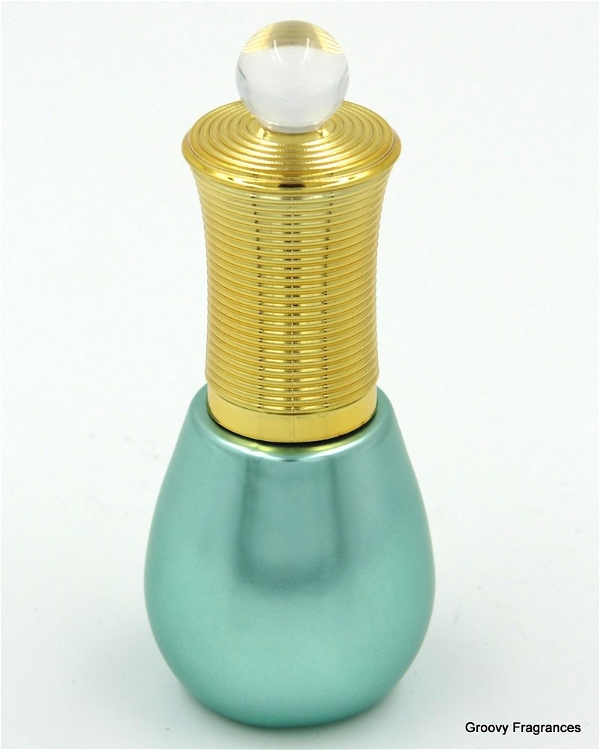 Groovy Fragrances Exclusive Golden Fancy Designer Bottle Empty Attar Bottle- Round shape D11 - Light Blue