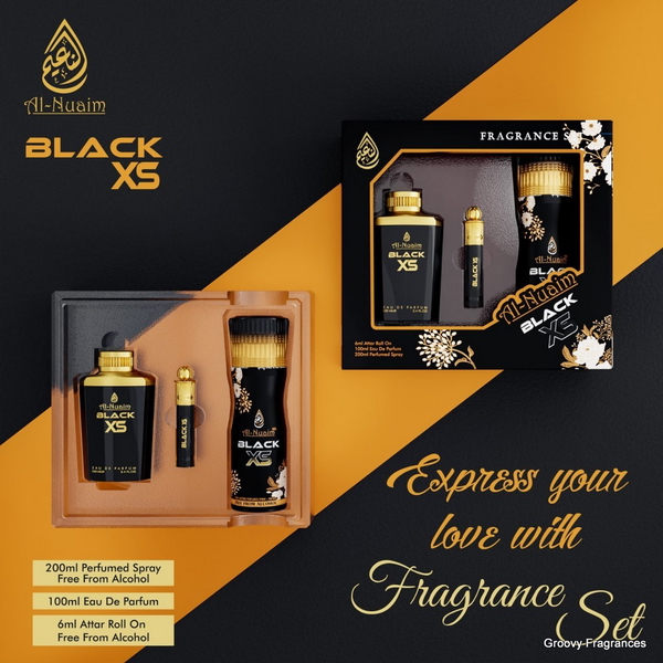 AL-Nuaim Al Nuaim Black XS Fragrance Set 3 In 1 - Perfume & EPD & Attar Gift Set - 200ML+100ML+6ML