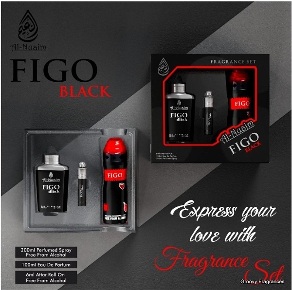 AL-Nuaim Al Nuaim Black Figo Fragrance Set 3 In 1 - Perfume & EPD & Attar Gift Set - 200ML+100ML+6ML