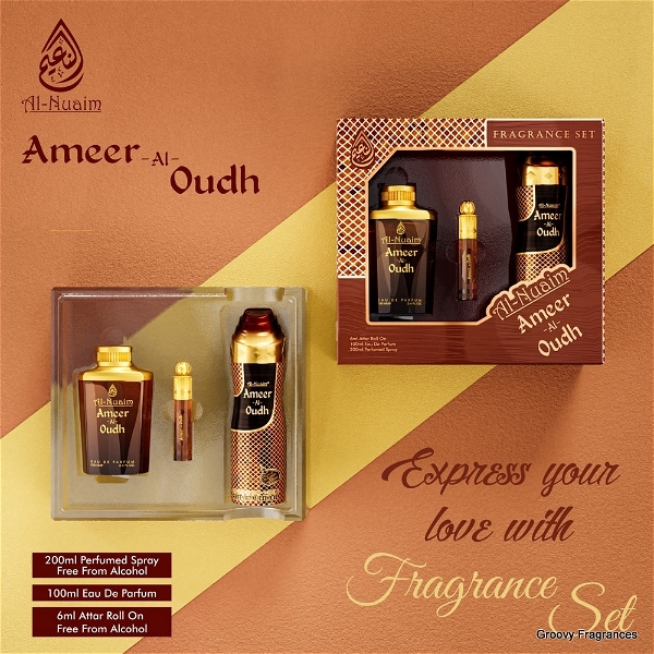 AL-Nuaim Al Nuaim Ameer-Al-Oudh Fragrance Set 3 In 1 - Perfume & EPD & Attar Gift Set - 200ML+100ML+6ML