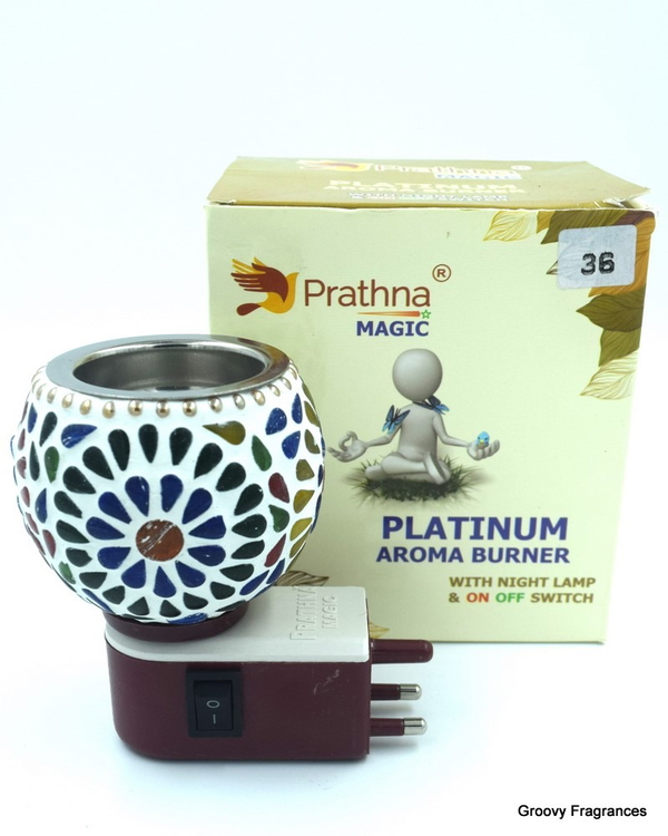 Prathna Platinium Electric Kapoor/Aroma/Bakhoor Burner for Home Fragrance with Night lamp Ceramic Incense Holder (Multicolor) D36 - D36