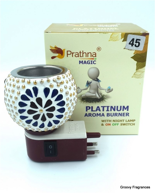 Prathna Platinium Electric Kapoor/Aroma/Bakhoor Burner for Home Fragrance with Night lamp Ceramic Incense Holder (Multicolor) D45 - D45