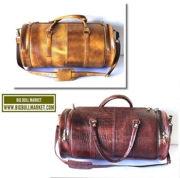 Leather Duffel Bags - Brown, Wooden Brown