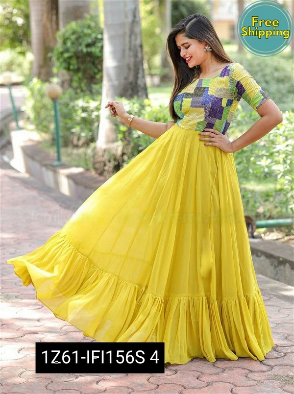PREMIUM DESIGNER READYMADE GOWN COLLECTIONS - Yellow, M