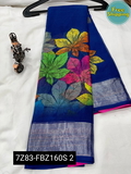 Fabric pure chiffon With blouse with beautifully veiwing border - Periwinkle, Free Size