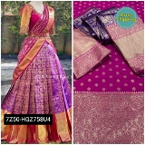 Kanjiveram Silk Zari Lehanga With Blouse Along With Banarashi Silk Duppta - Electric Violet, Free Size