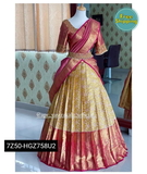 Kanjiveram Silk Zari Lehanga With Blouse Along With Banarashi Silk Duppta - Electric Violet, Free Size