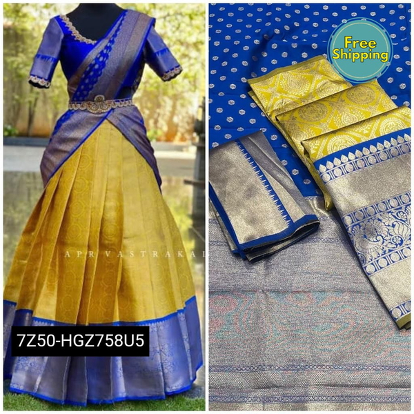 Kanjiveram Silk Zari Lehanga With Blouse Along With Banarashi Silk Duppta - Bright Red, Free Size