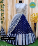 Kanchi Orgenza Silk Lengha Cut Work Duppta & Blouse - Mint Green, Free Size