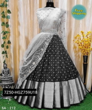 Kanchi Orgenza Silk Lengha Cut Work Duppta & Blouse - Gold, Free Size